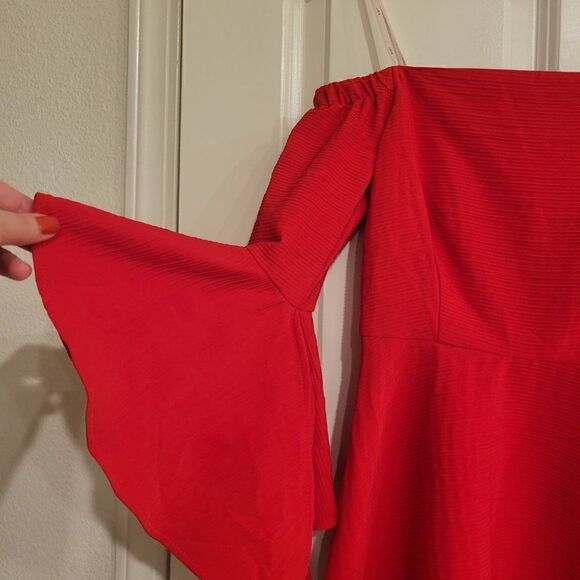 J.O.A. Red Bell Sleeve Off The Shoulder Dress size XS - Picture 2 of 9